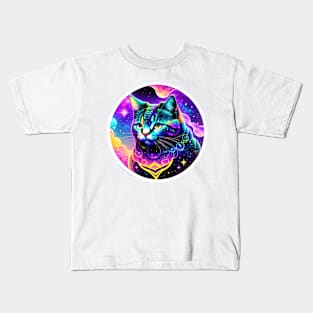 Kawaii Cat Cute Animals Colorful Galaxy Design Kids T-Shirt